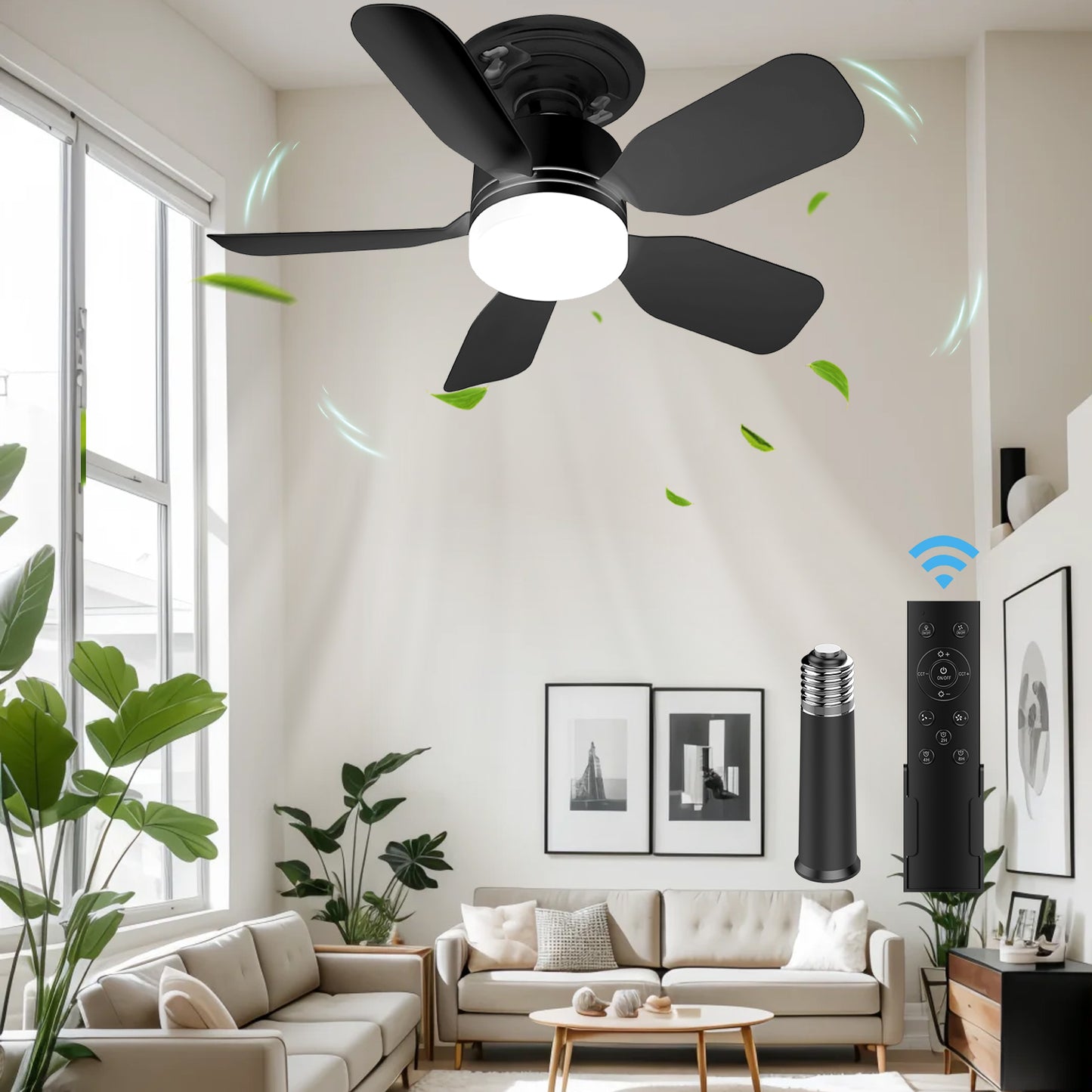 17-inch Socket Fan Light with Remote - Ideal for Bedroom & Kitchen