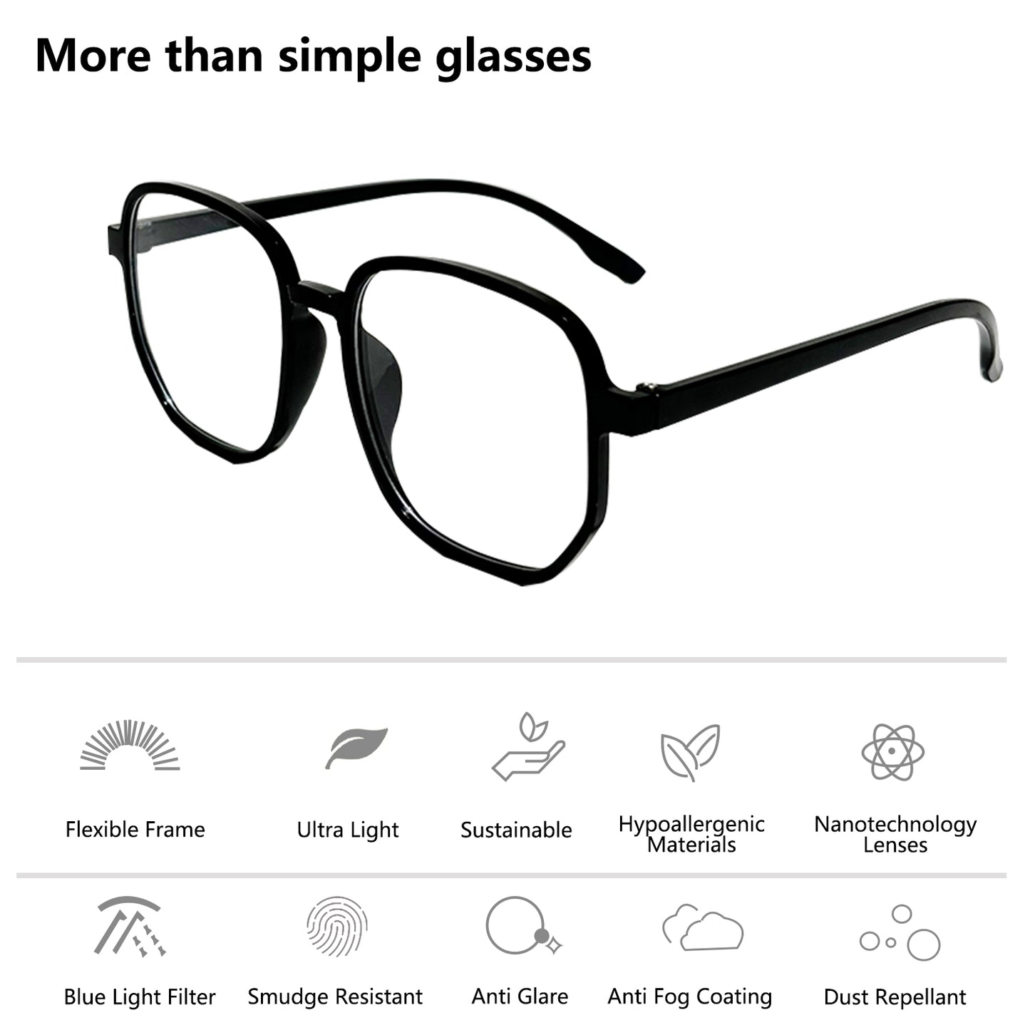 Stylish Black Plain Glasses - Advanced Eye Protection and Comfort